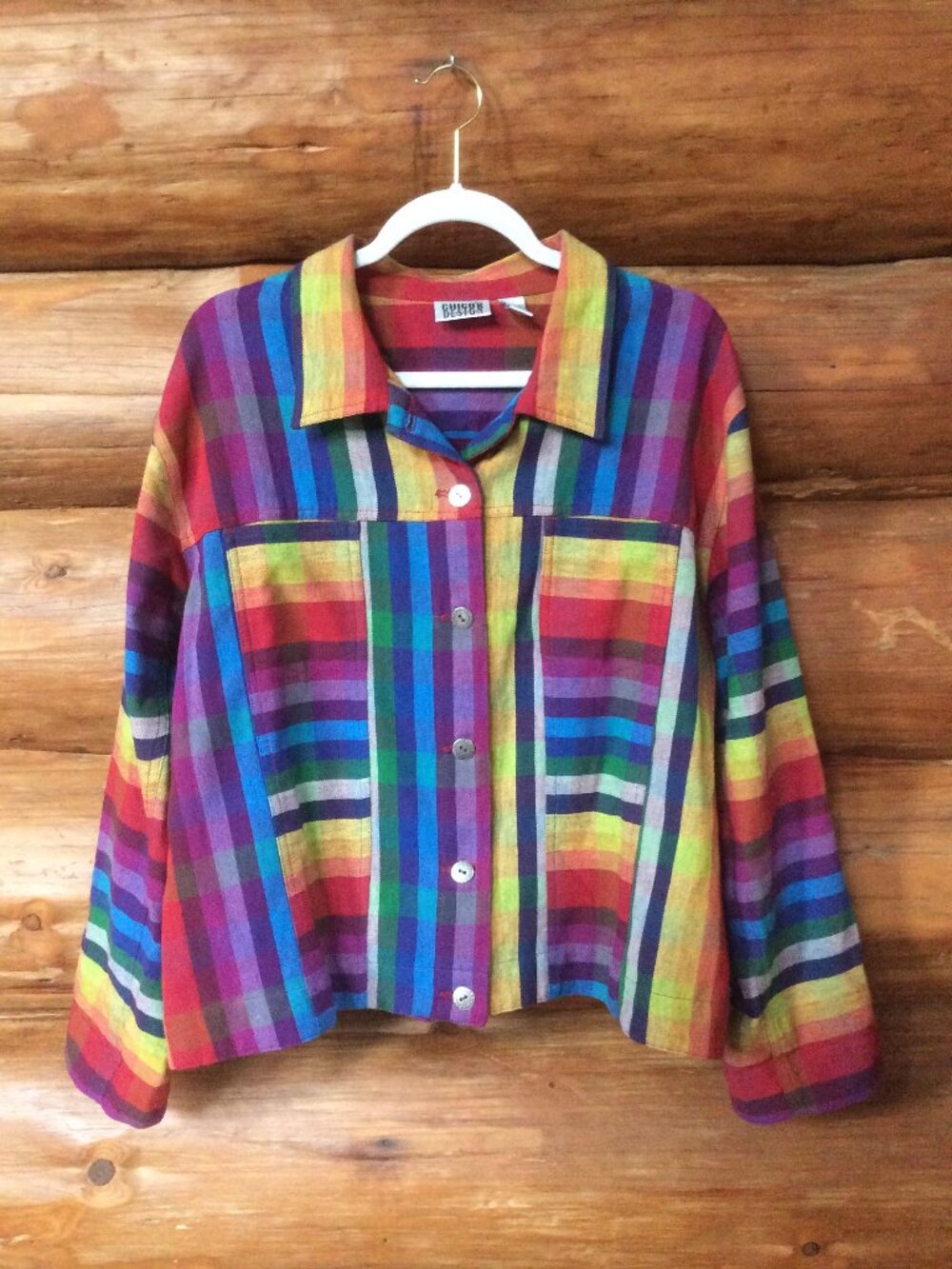 Vintage 90s Chicos Design Woven Colorful Rainbow Boho Classic Shacket Size 3/XL